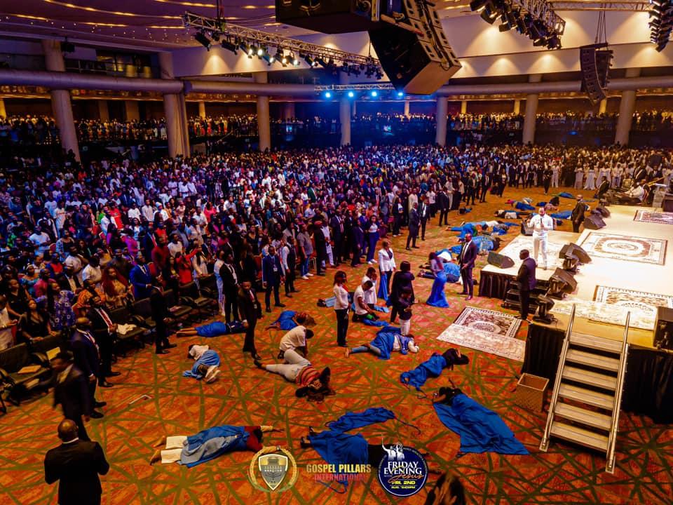 Aerial drone view of thousands gathered at An Evening With Jesus
