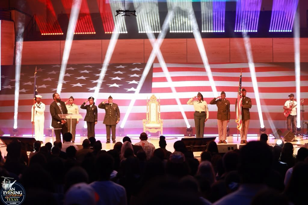 A military colour guard presenting the colours at An Evening With Jesus, Texas